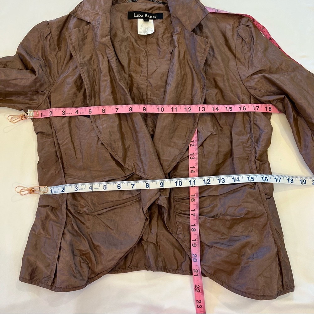 Lida Baday Ruched Metallic Crinkled Puckered Fitted Evening Blazer Jacket SZ 12 - Picture 12 of 16